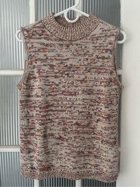 Talbots Space Dye Marl Mockneck Sleeveless Sweater